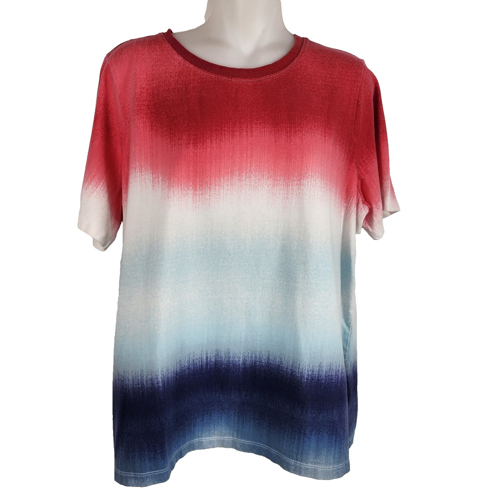 Denim & Co Women Perfect Jersey Americana Tops Ameri Tye Dye Medium Short Sleeve